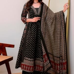 KLOSIA Women's Rayon Printed Anarkali Kurta and Pant with Dupatta Set