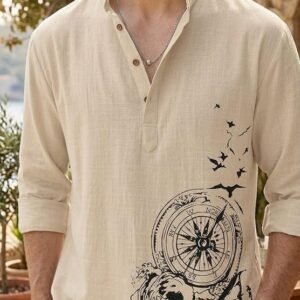 DEELMO Men's Cotton Blend Mandarin Collar Self One Design Full Sleeve Casual Short Kurta