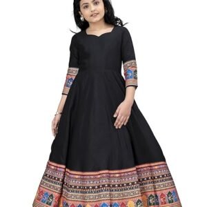 Fashion Dream Girls Crepe Silk Maxi Length Printed Dress |Traditional Long Dress|Gown for Kids